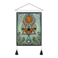 Bohemian moth and sun pattern tapestry with wooden hanging rod and black tassels - 35x50cm / Mystic Moth Sun (Style 3)