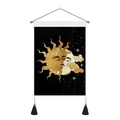 Detail of bohemian sun and moon tapestry with celestial pattern, hanging rod and tassels - 35*50cm / Humanoid Sun Moon Intertwined (Style 5)