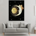 Nordic abstract moon and moth wall tapestry with celestial calendar for modern home decor - Anthropomorphic Sun Moon Intertwined Style / 95x73cm