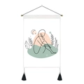 Minimalist wall hanging tapestry with line art portrait and decorative black tassels - 35x50cm / Sitting Figure and Simple Elements (Style 7)