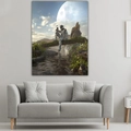 Modern astronaut tapestry wall hanging featuring sci-fi surrealist landscape in a cozy room - 95x73cm (Brushed) / Astronaut and Stream (Style 2)