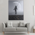 Detail showing an astronaut over sunflower field printed on a wall hanging tapestry - Astronaut and Sunflowers (Style 5)