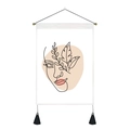 Artistic modern tapestry featuring abstract female face and leaves with black tassels - 35x50cm / Abstract Face and Leaves (Style 1)