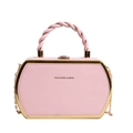 Rosa sechseckige Kettenschultertasche mit gewebtem Griff und Goldmetallbesatz - Rosa