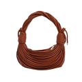 Caramel brown woven handbag with knotted handle details and leather textured tassel design - Brown