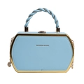 Himmelblaue sechseckige Box-Tasche mit Goldrahmen und gewebtem Griff für Damen - Blau