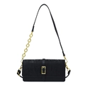 Chique zwarte crossbodytas met fluwelen patchwork, gouden ketting en gespdetail - Zwart
