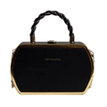 Elegante schwarze sechseckige Box-Tasche mit goldenem Metallrand und Flechtgriff - Schwarz