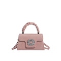 Pink suede handbag featuring trendy ruched handle and sparkling square crystal buckle - Pink
