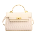 Sac à main crème chic à texture tressée avec fermoir doré et bandoulière réglable - Blanc