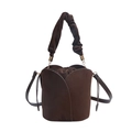 Frosted caramel petal-shaped bucket bag with unique cloud-pleated handle and drawstring - Brown