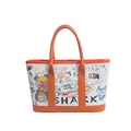 Graffiti canvas draagtas met oranje lederen handvaten en cartoon beer prints - Oranje