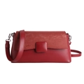 Minimalist red faux leather shoulder bag with woven texture flap and silver metal hooks - Red