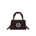 Deep coffee pleated satin handbag with rhinestone buckle and detachable shoulder strap - Brown