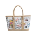 Graffiti canvas shopper met contrasterende leren hengsels en kleurrijke prints - Khaki