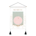 Detail of tarot tapestry with pink moon phases, vintage stars, and black tassels - 35x50cm / Pink Starry Bohemian Style (Style 3)