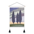 Nordischer Wandbehang mit Zypressen-Kunstwerk und schwarzen Quasten als Dekoration - 35x50cm / Abstrakte Drei Zypressen Landschaft Stil (Stil 2)