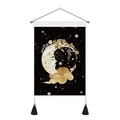 Moon Goddess tapestry with gold crescent face and tassels on a black starry sky - 35*50cm / Floral Humanoid Moon (Style 3)