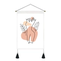 Minimalist wall tapestry with abstract line art figure, black tassels, and white fabric - 35x50cm / Abstract Figure Outline and Leaves (Style 4)