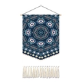 Bohemian mandala wall hanging tapestry with blue patterns, wooden rod, and white tassels - 35x50cm With Accessories / Cyan Floral Mandala Style