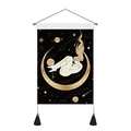 Black and gold moon girl tapestry wall hanging with stars, galaxy theme and black tassels - 35*50cm / Crescent Long Hair Goddess (Style 6)