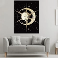 Artistic moon and female figure tapestry in black and gold for modern home wall decor - Anthropomorphic Crescent Moon and Crunched Woman Style / 95x73cm