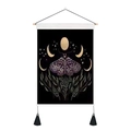 Arazzo con farfalla nera, fasi lunari e frange per la decorazione della parete casa - 35x50cm / Stelle Luna Falena (Stile 2)