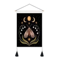 Arazzo da parete mistico con farfalla, fasi lunari, fiori e nappe nere - 35x50cm / Mughetto Fase Lunare Falena (Stile 1)