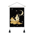 Black and gold moon goddess moon and girl decorative scroll tapestry with black tassels - 35*50cm / Starry Sky Touching Moon (Style 7)