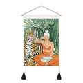 Artistic wall hanging scroll with modern girl and leopard illustration and black tassels - Leopard Woman Illustration (Style 1) / 35x50cm