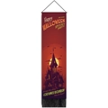 Halloween Banner mit Schlossmotiv, Holzstange und dekorativen schwarzen Quasten - 32.5x130cm / Rotes Schloss Fledermaus Stil