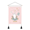 Pink Taurus zodiac wall scroll tapestry with wooden pole and black tassel decor - 35x50cm / Taurus