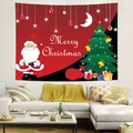 Cozy living room detail featuring a red Santa Claus and Christmas tree wall tapestry - 95x73cm / Santa and Xmas Tree Black Red Background Style (Style 2)