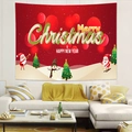 Tapisserie de Noël rouge avec Père Noël et bonhomme de neige accrochée au mur du salon - 95x73cm / Style 4