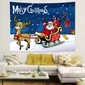 Detail of Christmas Santa tapestry hanging over a sofa in a modern living room setting - 95x73cm / Santa Sleigh Reindeer Dark Blue Background Style (Style 3)