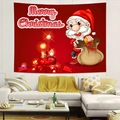 Red Christmas tapestry with Santa Claus and Merry Christmas slogan on living room wall - Santa Gift Bag Candle Red Background Style (Style 5)
