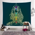 Detail of Yoga Chakra tapestry featuring Mandala silhouette hanging on white brick wall - Dark Green Mandala Style 1 / 95x73cm Brushed Style