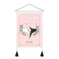 Pink Virgo tarot tapestry hanging with gold moon, floral hands, and black tassels - 35x50cm / Virgo