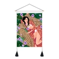 Artistic wall hanging tapestry featuring girl and leopards with decorative tassels - 35x50cm / Woman, Leopard and Flowers (Style 4)