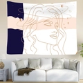 Tapisserie murale minimaliste avec visage féminin abstrait et orbites planétaires sur sofa - 95x73cm (Brossé) / Visage Galactique Abstrait(Style 2)