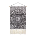 Bohemian black and white wall tapestry with mandala, elephant patterns and fringe - Elephant Mandala / 35x50cm