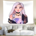 Tapisserie murale nordique avec illustration de fille anime colorée pour décoration - 95x73cm (Brossé) / Fille Peinte Colorée Ethnique(Style 4)