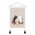 Pink Cancer zodiac tapestry with floral rose pattern and decorative black tassels - 35x50cm / Cancer