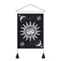 Arazzo bohémien con sole e luna gancio in legno e nappe nere per decorazione camera - Stile Combinazione Sole E Luna / 35x50cm