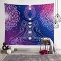 Meditation yoga tapestry with 7 chakra symbols on a purple starry sky background - Starry Chakra Style 2 / 95x73cm Brushed Style