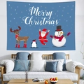 Arazzo natalizio con Babbo Natale e renne per decorazione murale interna blu - 95x73cm (Spazzolato) / Pupazzo di Neve e Renna su Sfondo Blu (Stile 3)