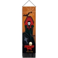 Detail of Halloween hanging banner with vampire and bats design and black fringes - 32.5x130cm / Vampire Skull Style (款式3)