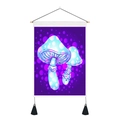 Detail of mushroom art tapestry with glowing purple neon colors and wood frame - Standard Size / Bright Blue Polka Dot Mushroom (Style 4)