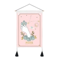 Tapisserie tarot Poissons rose avec tige en bois et accents de pompons noirs - 35x50cm / Poissons