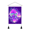 Detail showing the wooden hanging rod and textile texture of the mushroom wall tapestry - Standard Size / Colorful Starry Mushroom (Style 2)